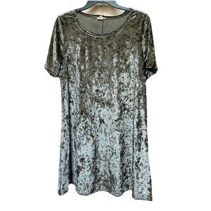 POL Velvet Mini Dress Lg Short Sleeve Pullover Olive Green Fairy Grunge Whimsy